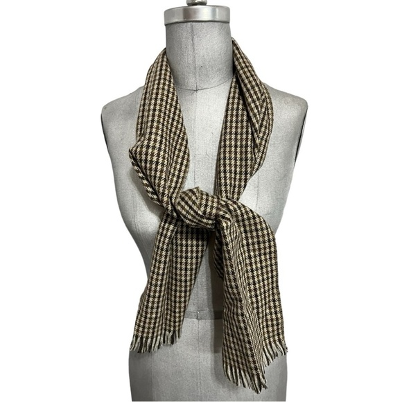 Plaid Scarf Tan Brown Cream Green One Size Wool Blend Men’s - Picture 1 of 5